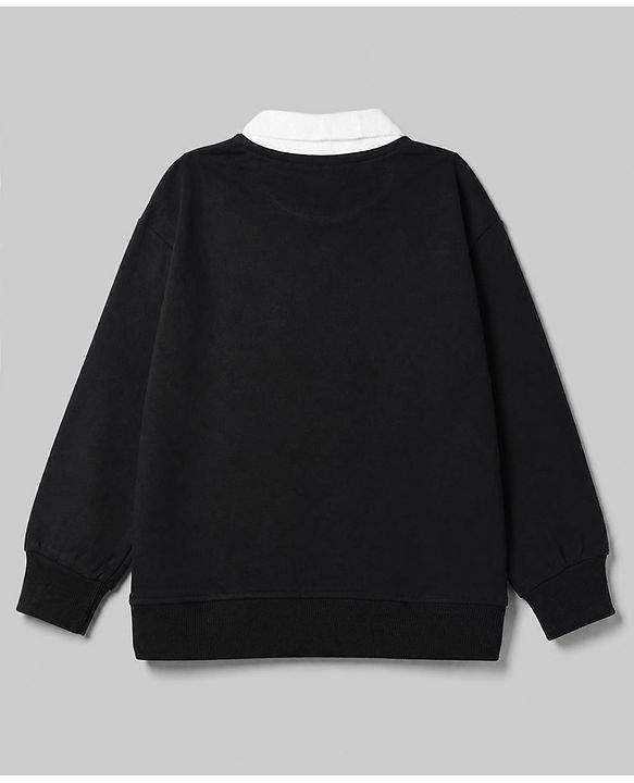 Pine Kids Cotton Knit Full Sleeves Sweatshirts with Classy Text Print - Black