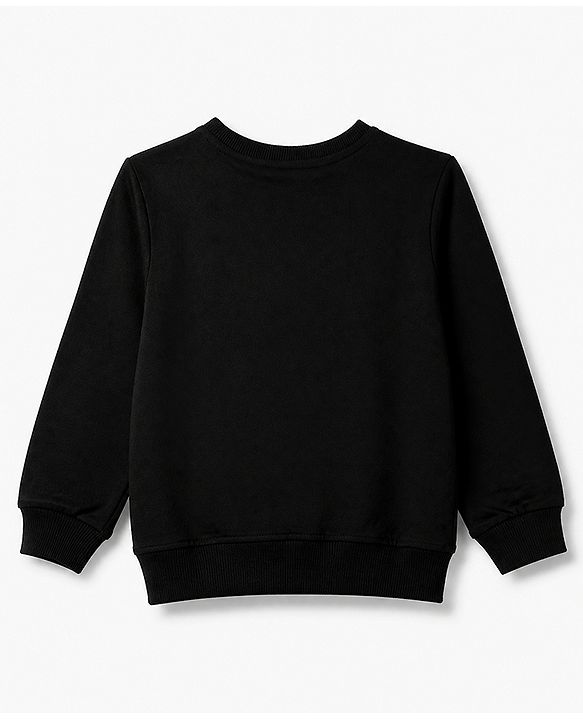 Pine Kids Cotton Knit Sweatshirt with Full Sleeves and Building and Bicycle Print in Black