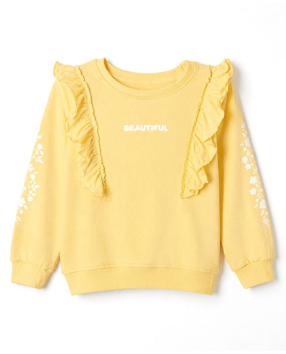 Pine Kids 100% Cotton Knit Sweatshirt with Full Sleeves, Beautiful Print in Yellow