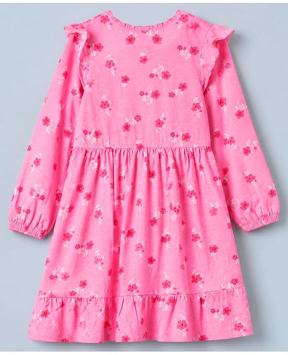 Pine Kids 100% Cotton Knit Dress with Full Sleeves and Floral Print in Pink for 4-5 Years