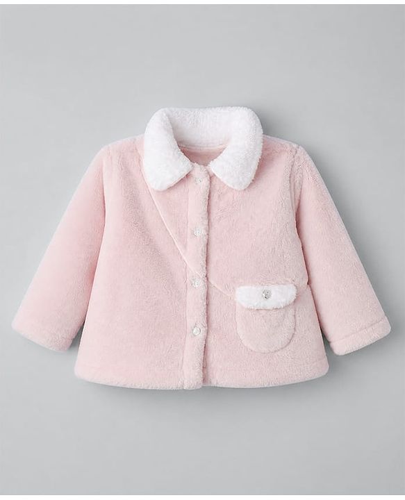 Babyhug Heavy Gauge Warm Fleece Fur Knit Jacket with Full Sleeves & Front Pocket in Light Pink
