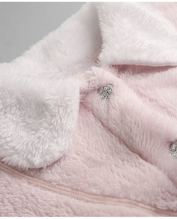 Babyhug Heavy Gauge Warm Fleece Fur Knit Jacket with Full Sleeves & Front Pocket in Light Pink