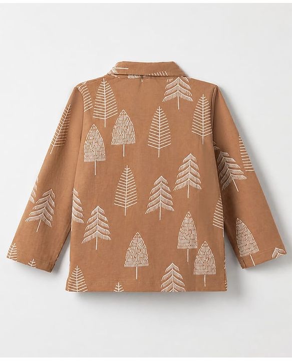 Babyhug 100% Cotton Knit Full Sleeves Co-Ords Shirt & Pyjama Night Suit with Tropical Print - Brown