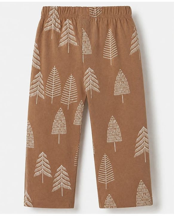 Babyhug 100% Cotton Knit Full Sleeves Co-Ords Shirt & Pyjama Night Suit with Tropical Print - Brown