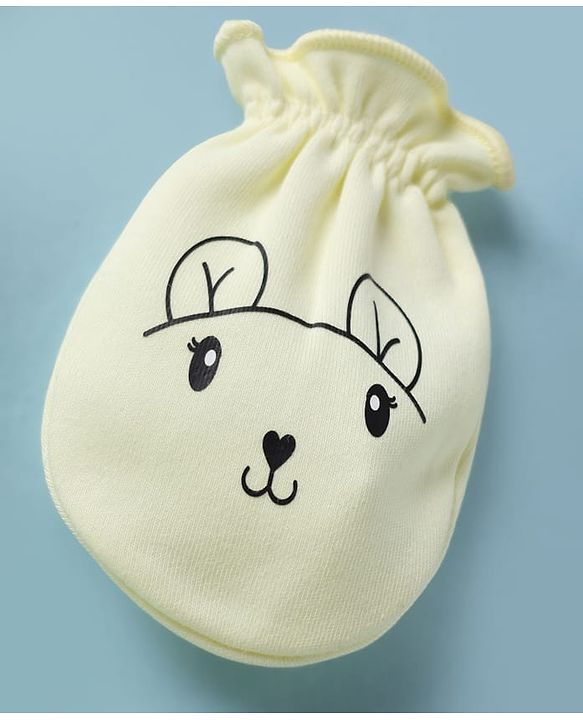 Babyhug 100% Cotton Interlock Knit Mittens & Booties with Bunny Print - Yellow