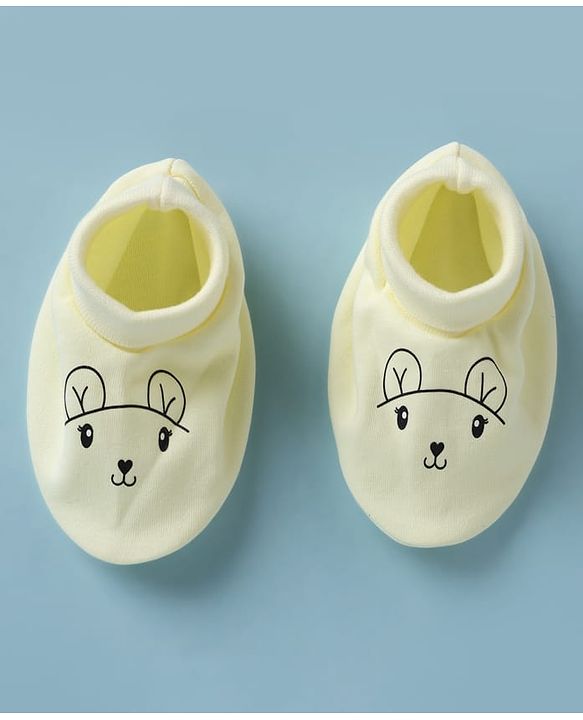 Babyhug 100% Cotton Interlock Knit Mittens & Booties with Bunny Print - Yellow