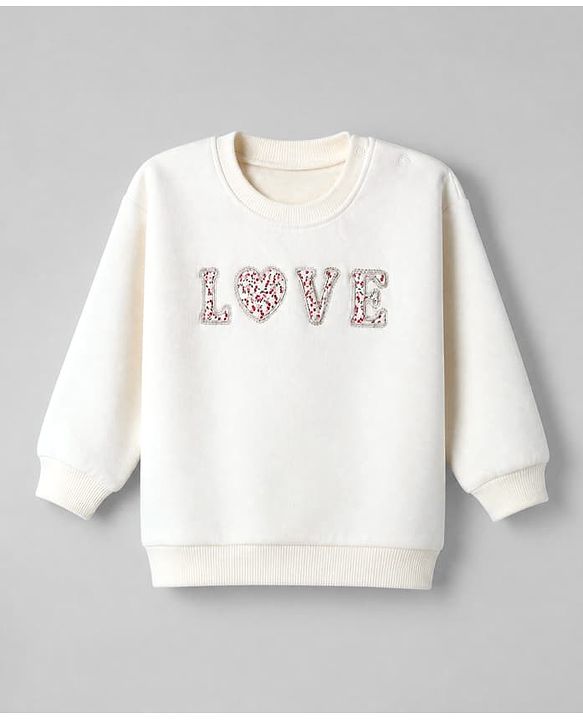 Babyhug Heavy Gauge Terry Knit Sweatshirt With Full Sleeves & Love Applique - Off White