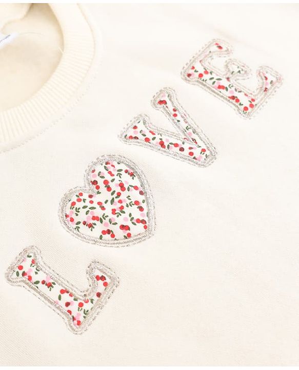 Babyhug Heavy Gauge Terry Knit Sweatshirt With Full Sleeves & Love Applique - Off White
