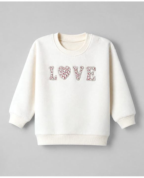 Babyhug Heavy Gauge Terry Knit Sweatshirt With Full Sleeves & Love Applique - Off White