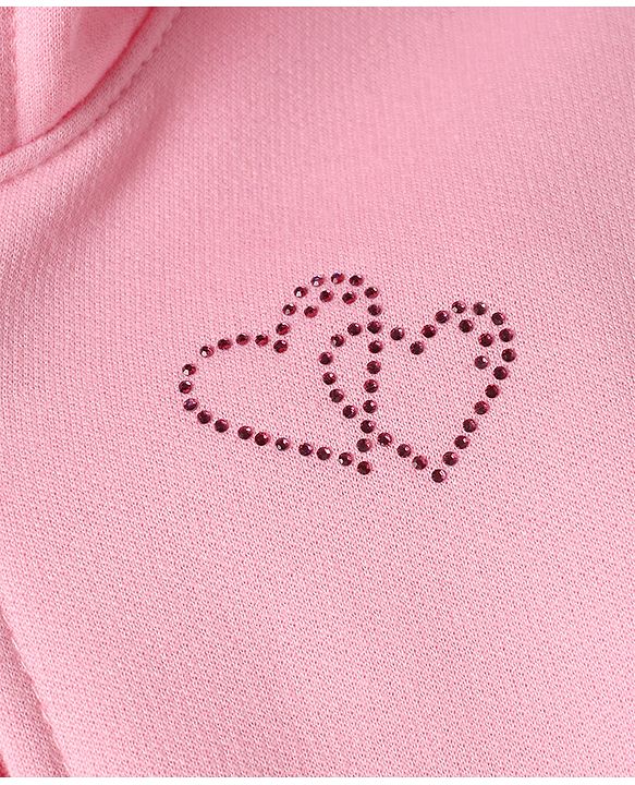 Babyhug Cotton Blend Heavy Gauge Warm Fleece Knit Sweatshirt with Full Sleeves, Front Zipper and Hearts Sequins - Light Pink