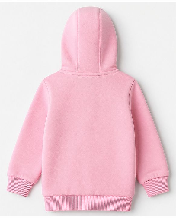 Babyhug Cotton Blend Heavy Gauge Warm Fleece Knit Sweatshirt with Full Sleeves, Front Zipper and Hearts Sequins - Light Pink