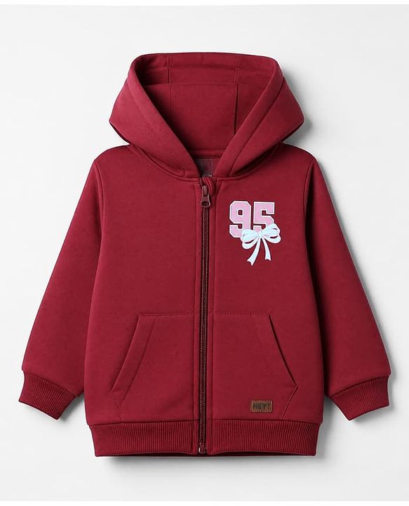 Babyhug Cotton Warm Fleece Blend Knit Sweatshirts with Full Sleeves and 95 Print - Dark Red