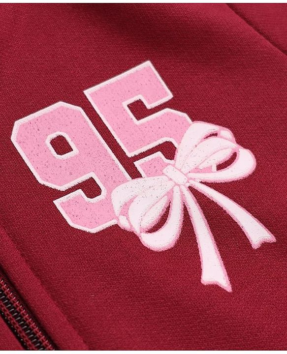 Babyhug Cotton Warm Fleece Blend Knit Sweatshirts with Full Sleeves and 95 Print - Dark Red