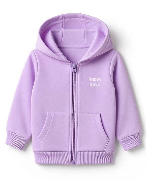 Babyhug Cotton Blend Heavy Gauge Warm Fleece Knit Sweatshirt with Full Sleeves and Happy Days Print - Lavender