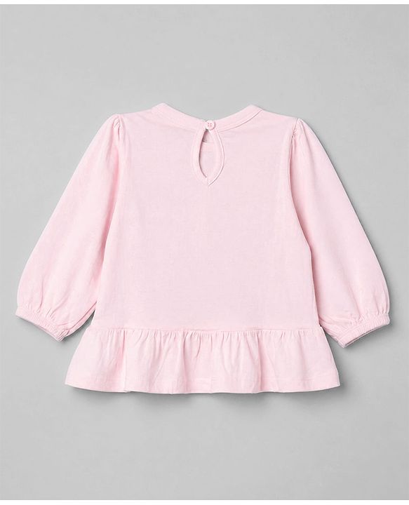 Babyhug 100% Cotton Single Jersey Knit Top and Legging with Full Sleeves and Bow Applique and Floral Print - Pink