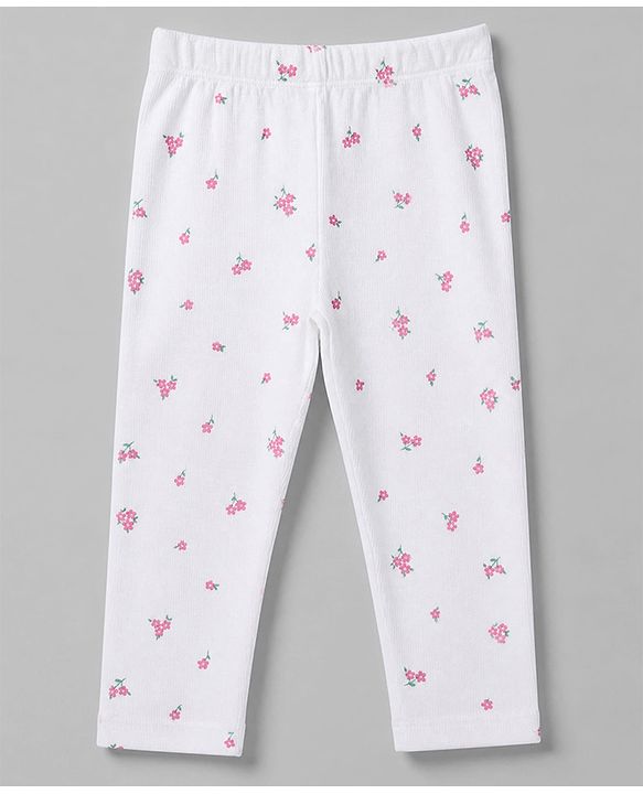 Babyhug 100% Cotton Single Jersey Knit Top and Legging with Full Sleeves and Bow Applique and Floral Print - Pink