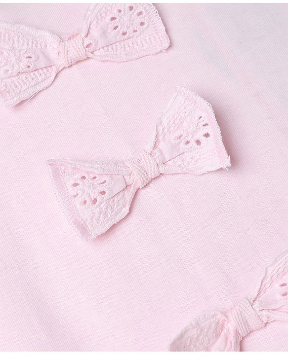 Babyhug 100% Cotton Single Jersey Knit Top and Legging with Full Sleeves and Bow Applique and Floral Print - Pink