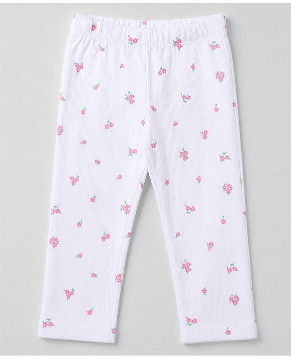 Babyhug 100% Cotton Single Jersey Knit Top and Legging with Full Sleeves and Bow Applique and Floral Print - Pink
