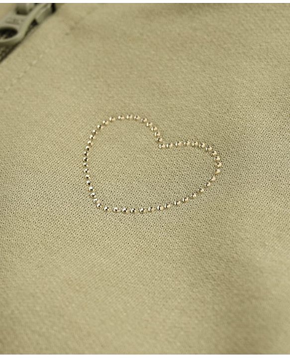 Babyhug Cotton Fleece Knit Sweatshirt with Full Sleeves and Heart Embroidery in Olive Green