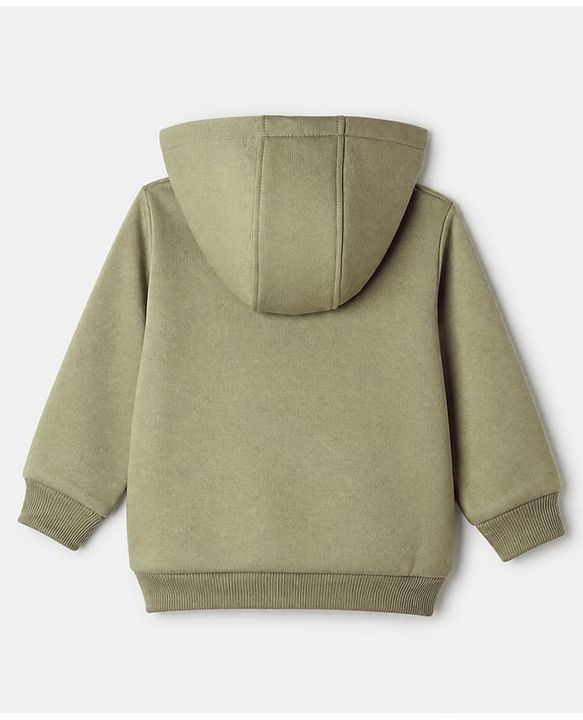 Babyhug Cotton Fleece Knit Sweatshirt with Full Sleeves and Heart Embroidery in Olive Green