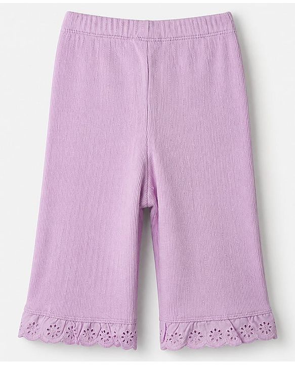 Babyhug 100% Cotton Rib Knit Full Sleeves Top and Leggings with Bow Applique - Lavender