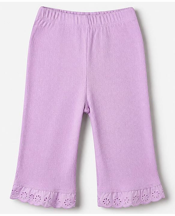 Babyhug 100% Cotton Rib Knit Full Sleeves Top and Leggings with Bow Applique - Lavender