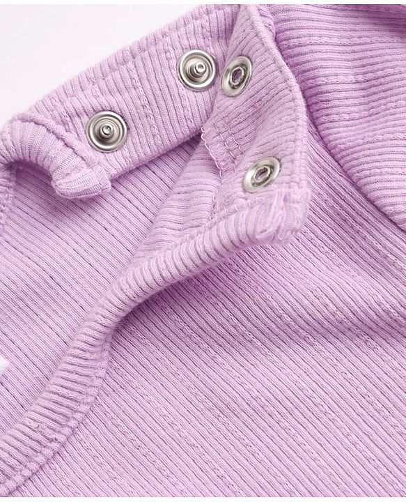 Babyhug 100% Cotton Rib Knit Full Sleeves Top and Leggings with Bow Applique - Lavender