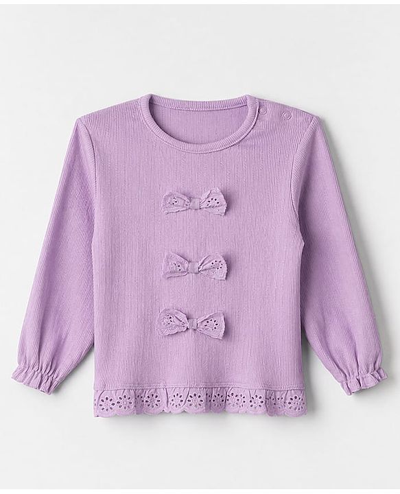 Babyhug 100% Cotton Rib Knit Full Sleeves Top and Leggings with Bow Applique - Lavender