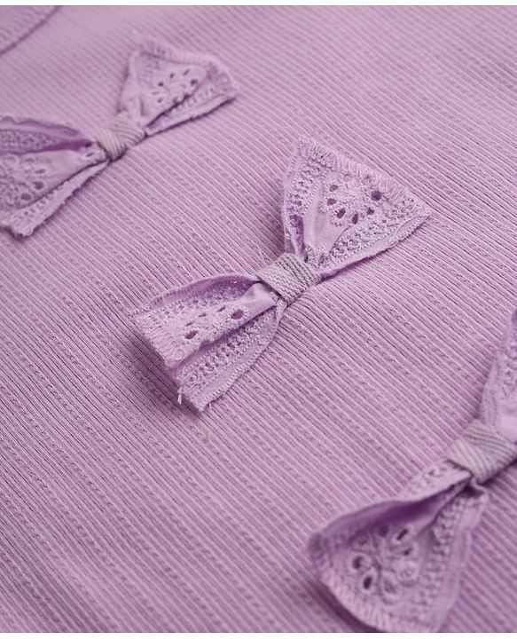 Babyhug 100% Cotton Rib Knit Full Sleeves Top and Leggings with Bow Applique - Lavender