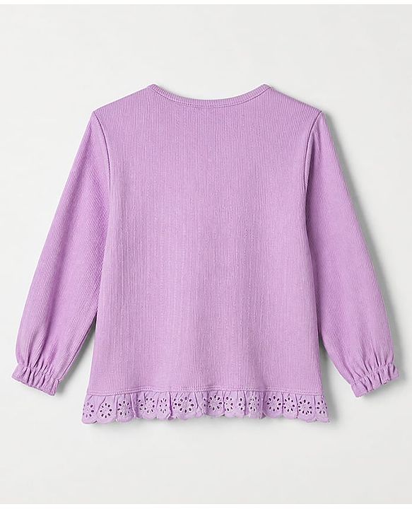 Babyhug 100% Cotton Rib Knit Full Sleeves Top and Leggings with Bow Applique - Lavender