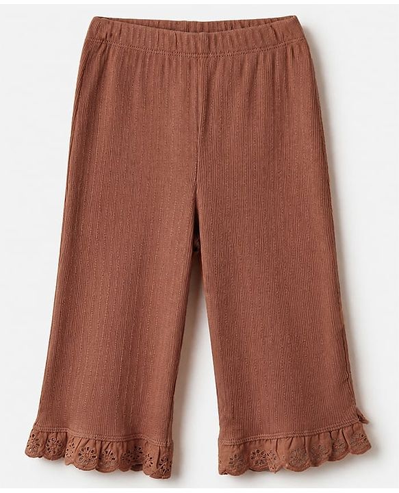 Babyhug 100% Cotton Rib Knit Full Sleeves Top and Leggings with Bow Applique - Brown
