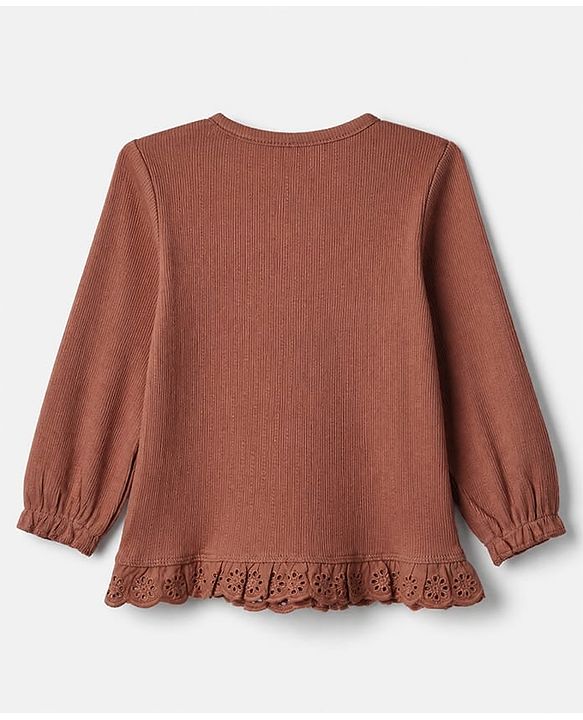 Babyhug 100% Cotton Rib Knit Full Sleeves Top and Leggings with Bow Applique - Brown