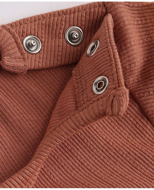 Babyhug 100% Cotton Rib Knit Full Sleeves Top and Leggings with Bow Applique - Brown