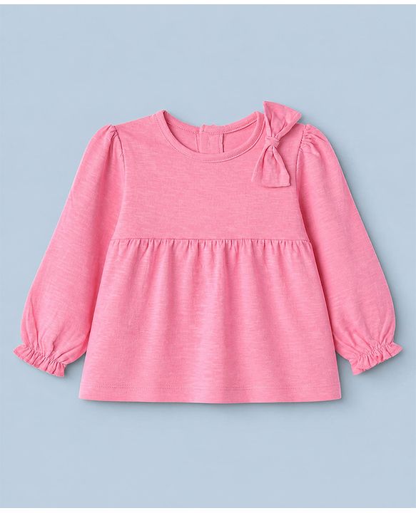 Babyhug 100% Cotton Single Jersey Knit Top and Leggings with Full Sleeves and Bow Applique with Bow and Polka Dots Print - Pink