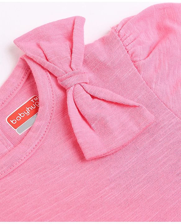 Babyhug 100% Cotton Single Jersey Knit Top and Leggings with Full Sleeves and Bow Applique with Bow and Polka Dots Print - Pink