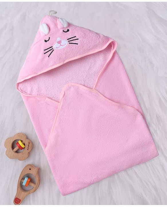 Babyhug Knit Hooded Towel With Animal Embroidery L 81 x B 81 cm - Pink
