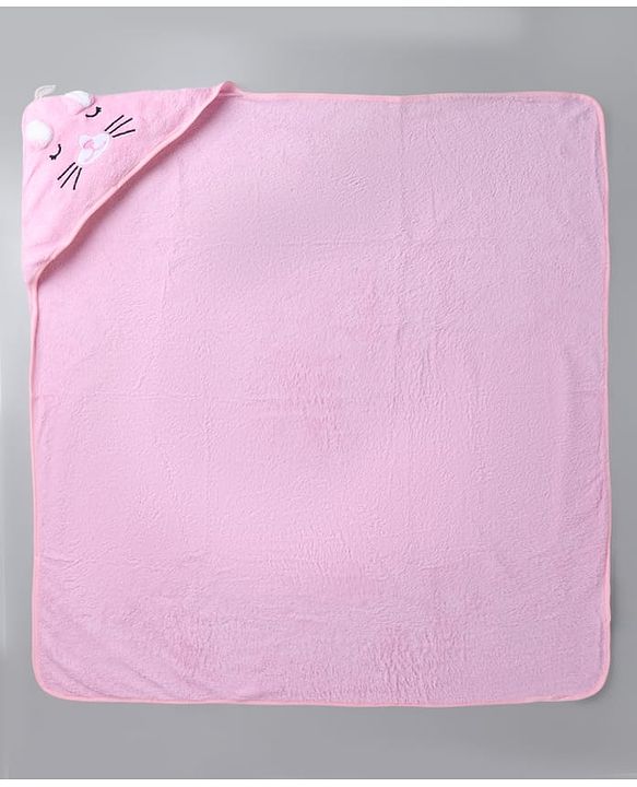 Babyhug Knit Hooded Towel With Animal Embroidery L 81 x B 81 cm - Pink
