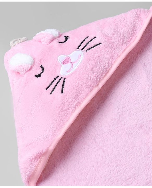 Babyhug Knit Hooded Towel With Animal Embroidery L 81 x B 81 cm - Pink