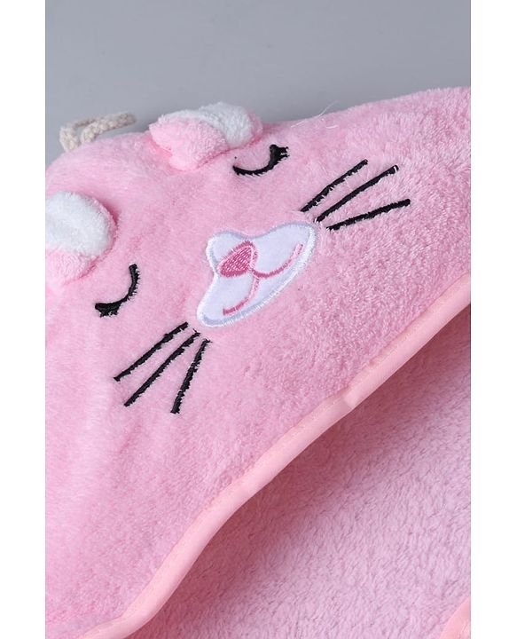 Babyhug Knit Hooded Towel With Animal Embroidery L 81 x B 81 cm - Pink