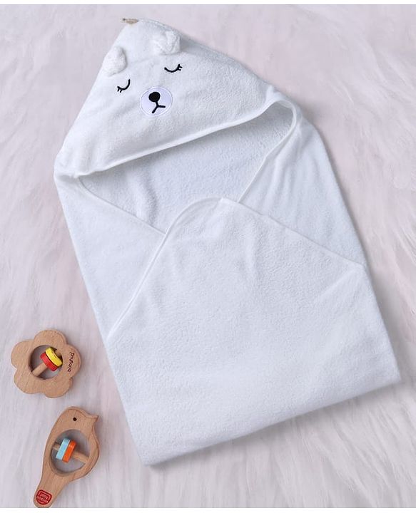 Babyhug Knit Hooded Towel With Animal Embroidery L 81 x B 81 cm - Grey