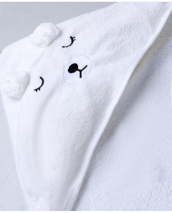 Babyhug Knit Hooded Towel With Animal Embroidery L 81 x B 81 cm - Grey