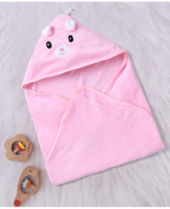 Babyhug Knit Soft Microfiber Towel With Hood Emroidery L 81 x B 81 cm - Pink
