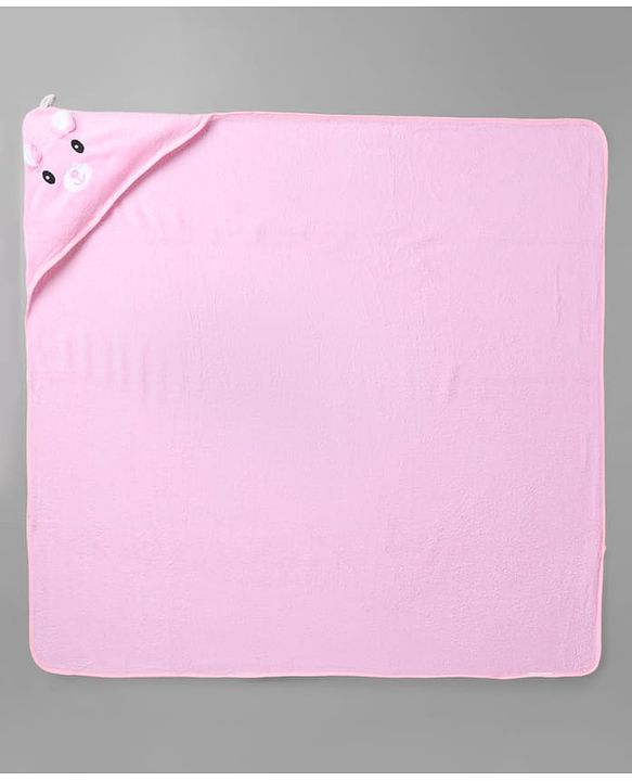 Babyhug Knit Soft Microfiber Towel With Hood Emroidery L 81 x B 81 cm - Pink