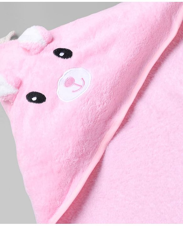Babyhug Knit Soft Microfiber Towel With Hood Emroidery L 81 x B 81 cm - Pink