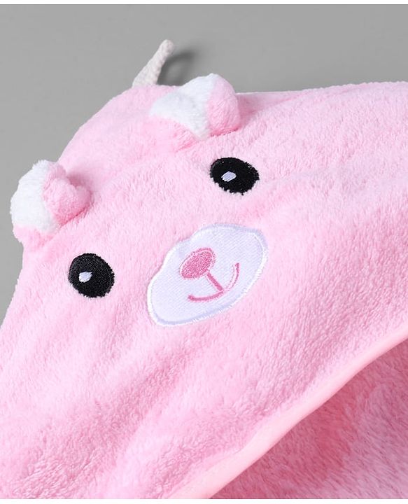 Babyhug Knit Soft Microfiber Towel With Hood Emroidery L 81 x B 81 cm - Pink