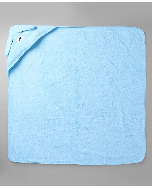 Babyhug Knit Hooded Towel With Animal Embroidery L 81 x B 81 cm - Blue