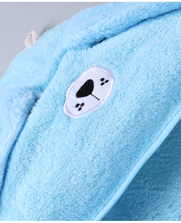 Babyhug Knit Hooded Towel With Animal Embroidery L 81 x B 81 cm - Blue