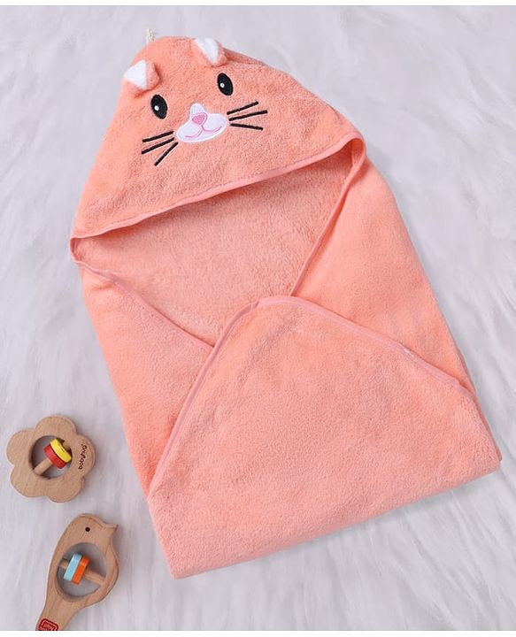 Babyhug Knit Soft Microfiber Towel With Hood Emroidery L 81 x B 81 cm - Orange