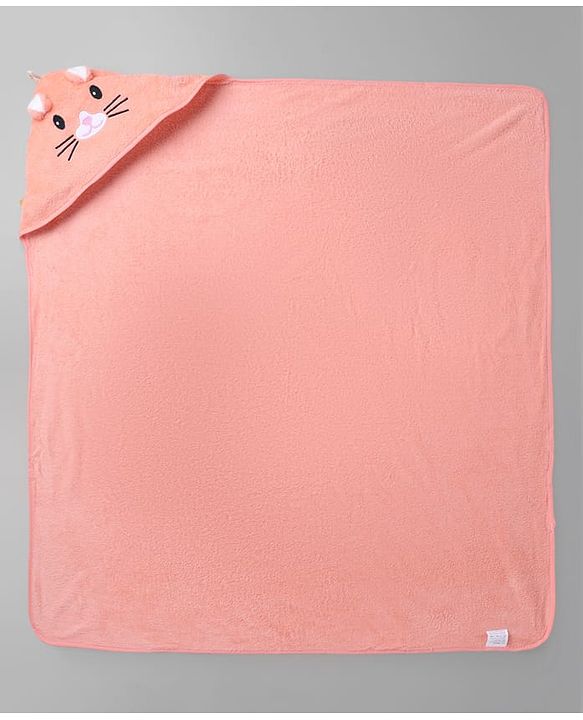 Babyhug Knit Soft Microfiber Towel With Hood Emroidery L 81 x B 81 cm - Orange