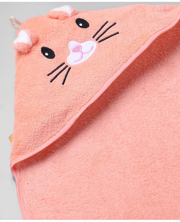 Babyhug Knit Soft Microfiber Towel With Hood Emroidery L 81 x B 81 cm - Orange